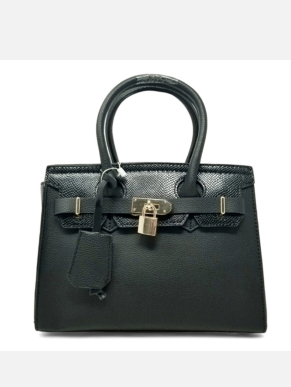 Black Faux Snakeskin Trim Square Crossbody Lock Charm Purse